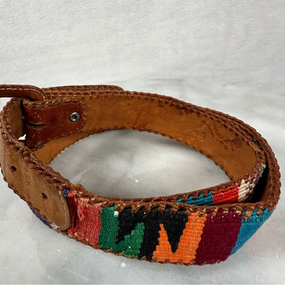 Multicolor Embroidered Leather Belt southwestern western woven boho‎ bohemian
